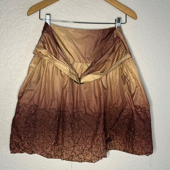 Brown Ombré Bubble Skirt Y2K Celui Side Zipper Silky Medium 80s Punk Fall Indie - Picture 1 of 7